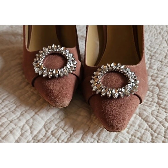 Michael Kors Suede Violet PUMP Dusty Rose Court Rhinestone Flower EUC - Picture 4 of 9